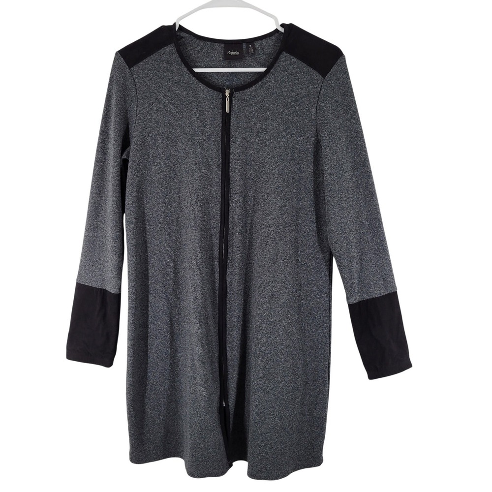Rafaella Zip Up Cardigan Women Size M Grey Black Faux Suede Trim Longline Jacket